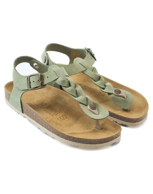 Sandales en Velours de Cuir Aida vertes