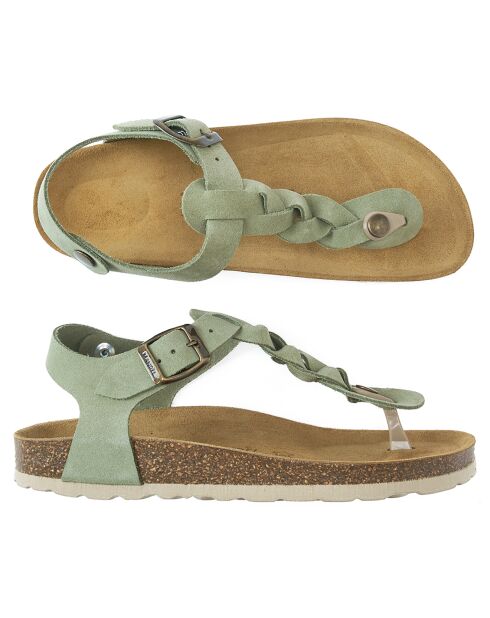 Sandales en Velours de Cuir Aida vertes