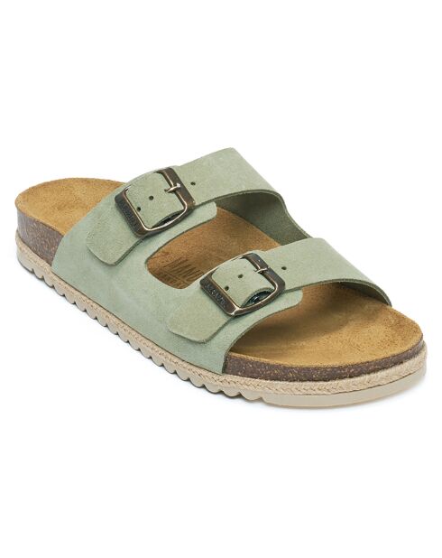 Mules en Velours de Cuir Alberto vertes