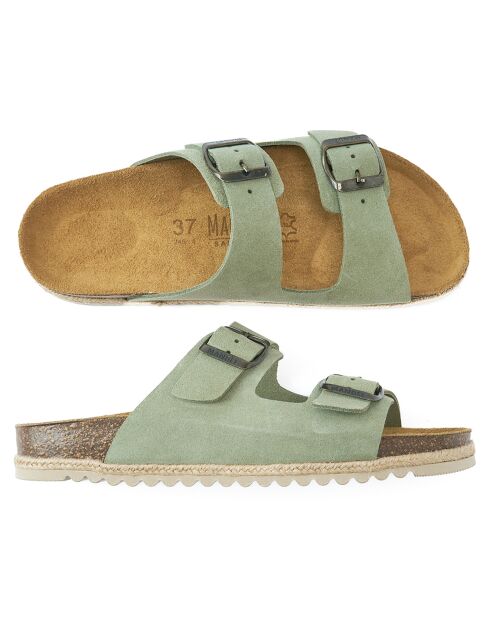 Mules en Velours de Cuir Alberto vertes