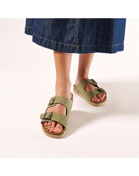Mules en Velours de Cuir Alberto vertes