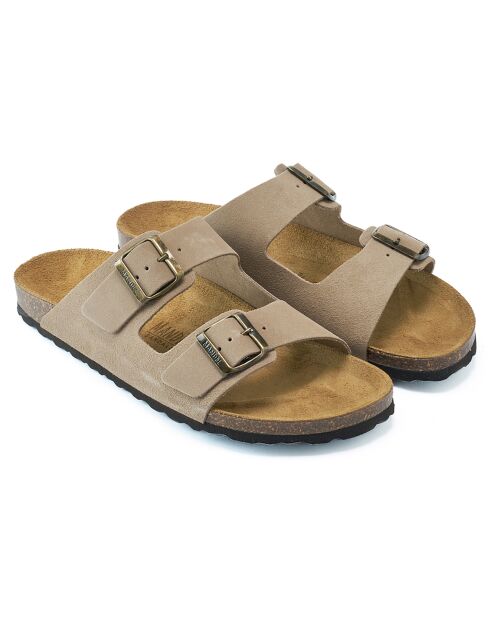 Mules en Velours de Cuir Alberto taupe