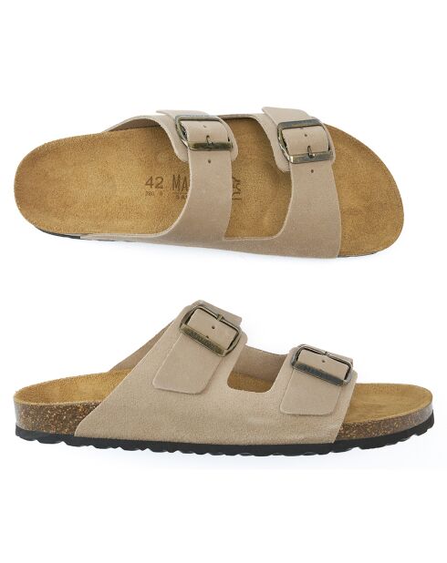 Mules en Velours de Cuir Alberto taupe