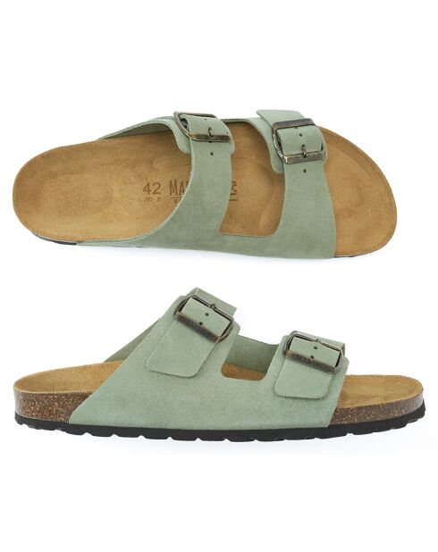 Mules en Velours de Cuir Alberto vertes