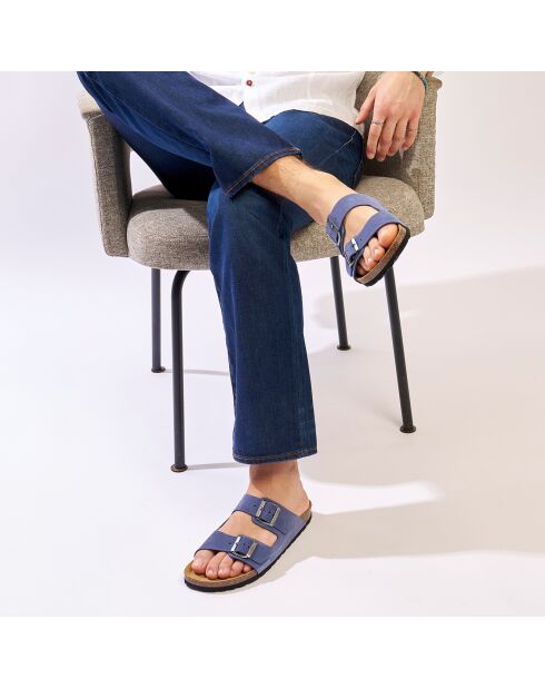 Mules en Velours de Cuir Alberto denim
