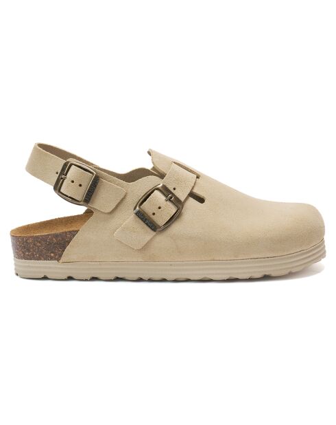 Sabots en Velours de Cuir Oscar beiges