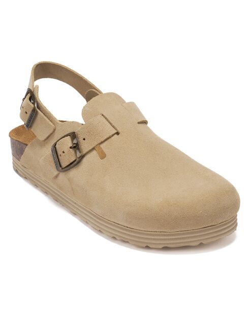 Sabots en Velours de Cuir Oscar beiges