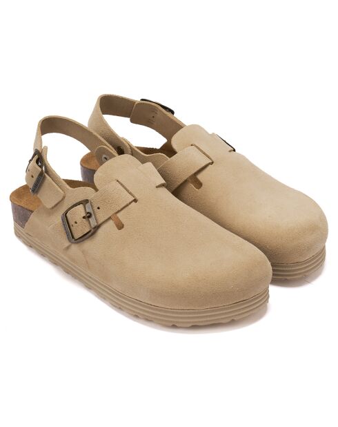 Oscar beige fluwelen leren klompen