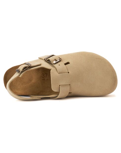 Oscar beige fluwelen leren klompen