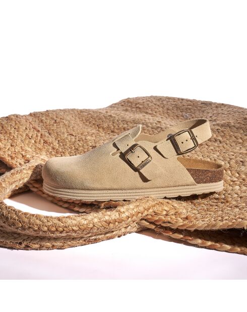 Oscar beige fluwelen leren klompen