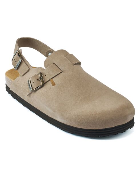 Sabots en Velours de Cuir Oscar taupe