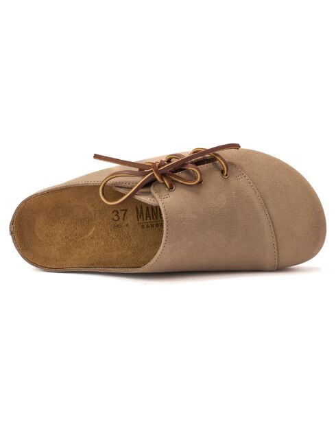 Sabots en Velours de Cuir Ester taupe