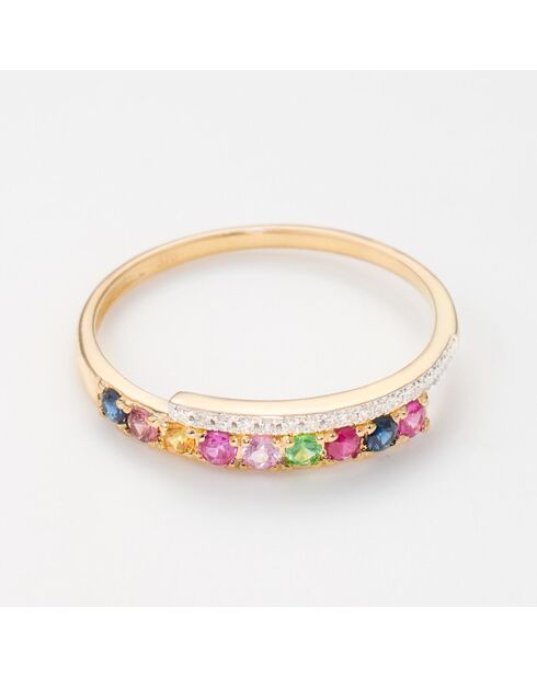 Bague Diamants 0.045 ct & multipierres 0.28 ct or jaune