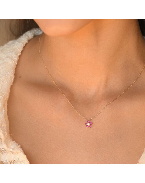 Collier Camélia Diamant 0.03 ct & Rubis 0.40 ct or jaune