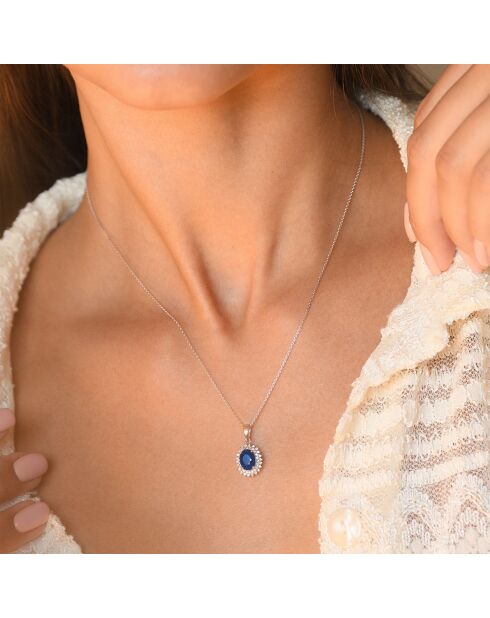Pendentif Soleil Bleu Saphir 1.5 ct & Topazes blanches 0,2 ct or blanc