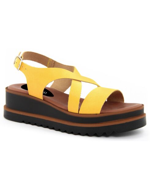Sandales compensées Messine jaunes - Talon 5 cm