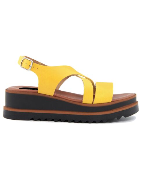 Sandales compensées Messine jaunes - Talon 5 cm