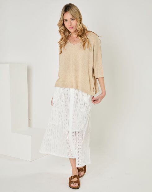 Pullover beige in cotone e cashmere