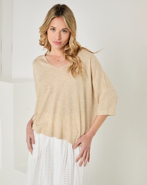 Pullover beige in cotone e cashmere