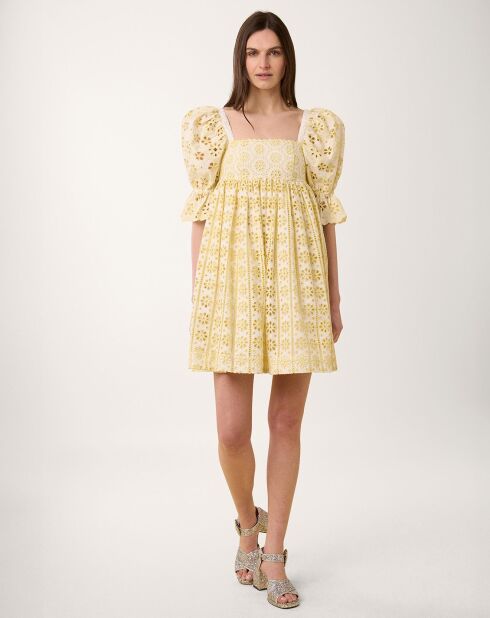 Robe courte Broderie blanc/jaune