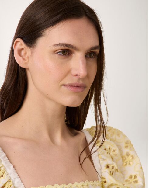Robe courte Broderie blanc/jaune