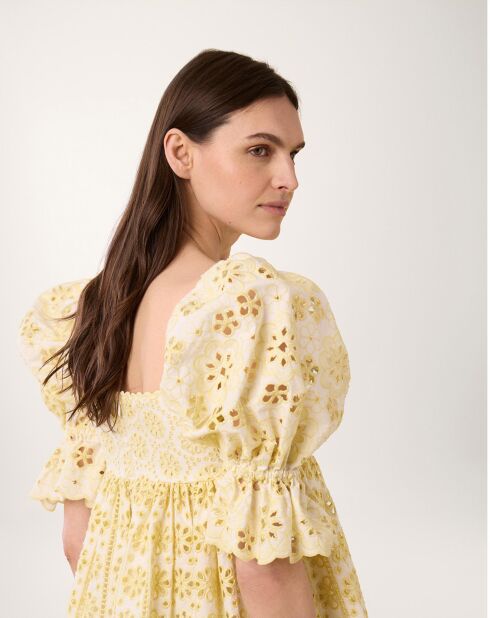 Robe courte Broderie blanc/jaune