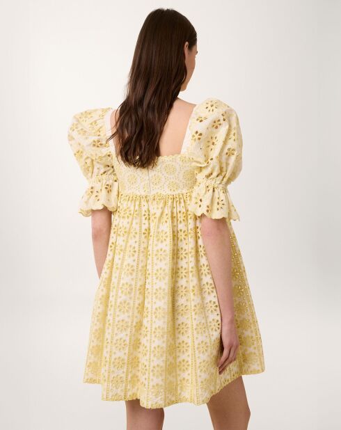 Robe courte Broderie blanc/jaune