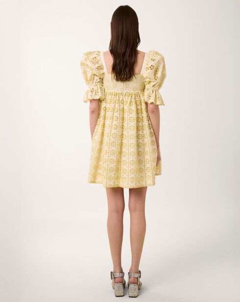 Robe courte Broderie blanc/jaune