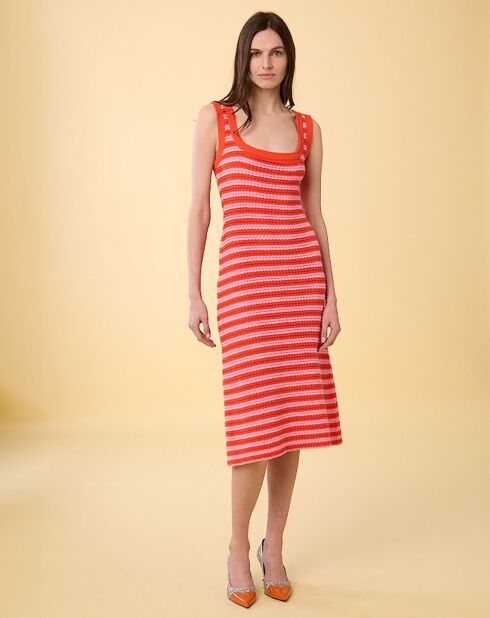 Robe Midi Ecaille Arc-en-ciel bicolore rouge/rose