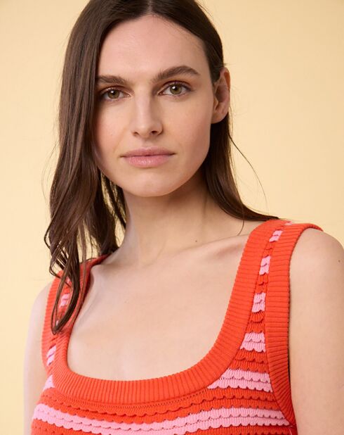 Robe Midi Ecaille Arc-en-ciel bicolore rouge/rose