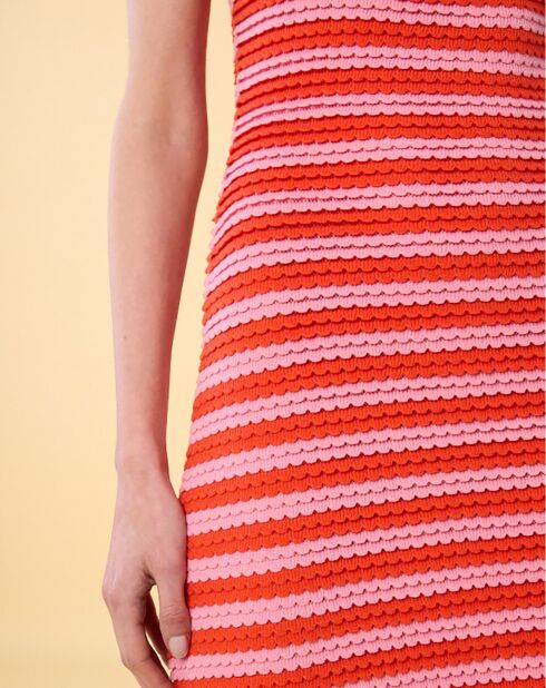 Robe Midi Ecaille Arc-en-ciel bicolore rouge/rose