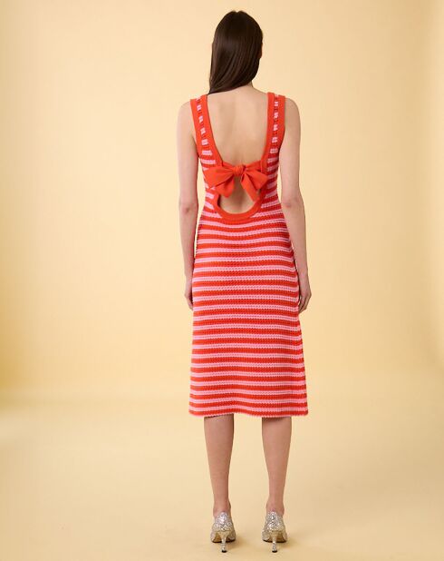Robe Midi Ecaille Arc-en-ciel bicolore rouge/rose