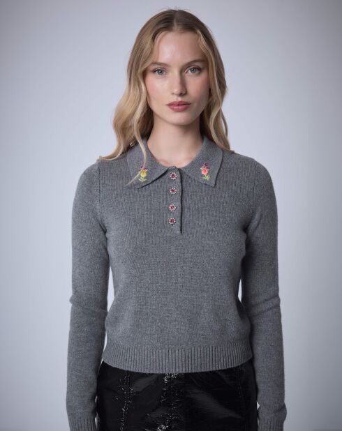 Pull Polo en Laine mélangée BCBG     gris