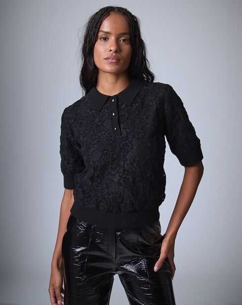Polo Maille Dentelle    noir