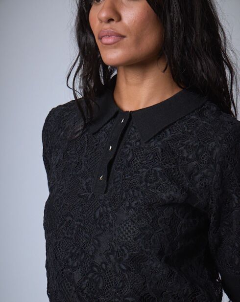 Polo Maille Dentelle    noir