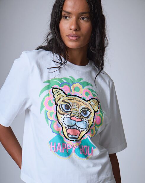 T-Shirt Happy Holi    blanc
