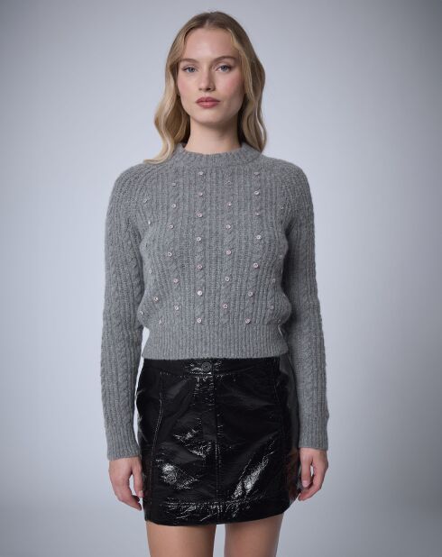 Pull en Laine & Alpaga mélangés Torsade     gris