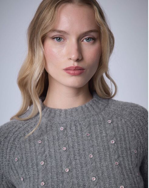 Pull en Laine & Alpaga mélangés Torsade     gris