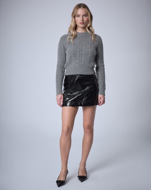 Pull en Laine & Alpaga mélangés Torsade     gris