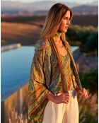 Kimono court en Soie mélangée Anna vert/multicolore