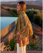 Kimono court en Soie mélangée Anna vert/multicolore