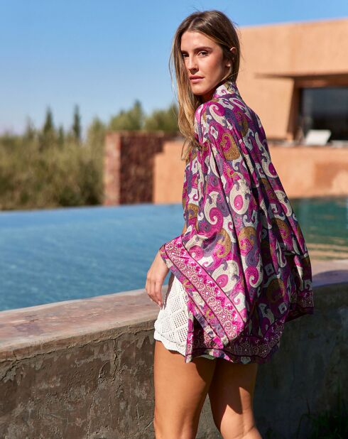 Kimono court en Soie mélangée Anna rose