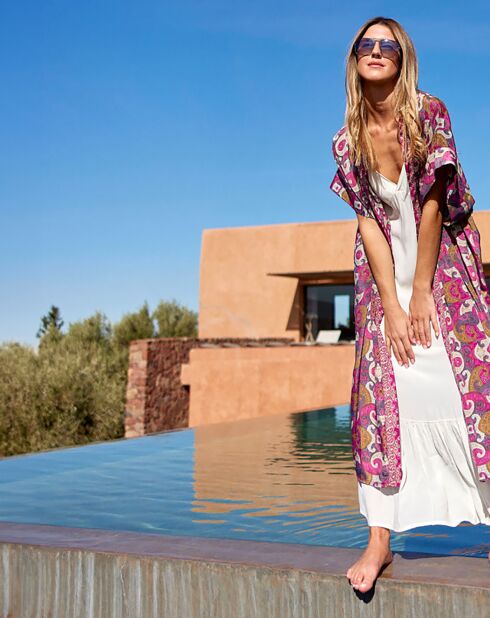 Kimono en Soie mélangée Kan rose