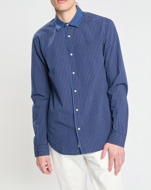Chemise Regular Fit fines rayures bleu foncé