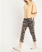 Pantalon fleuri marron/blanc