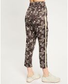 Pantalon fleuri marron/blanc