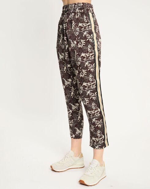 Pantalon fleuri marron/blanc
