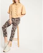 Pantalon fleuri marron/blanc