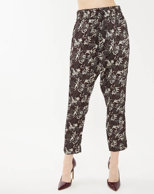 Pantalon fleuri marron/blanc