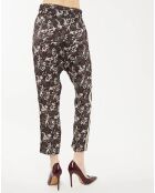 Pantalon fleuri marron/blanc